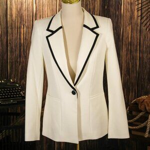White House Black Market White Blazer Size 2 Black Trim Pique